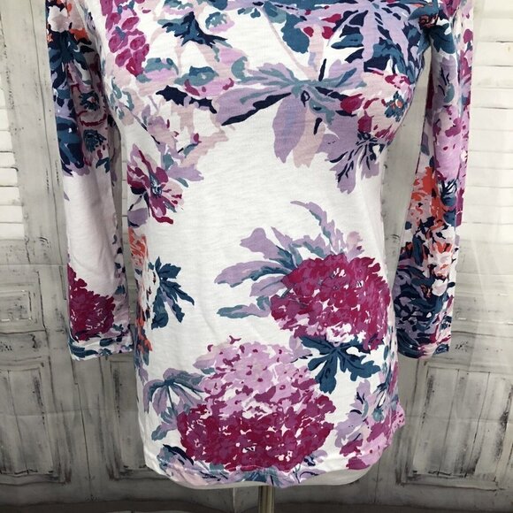 Joules Top US 2 Floral Striped 3/4 Sleeve Shirt White Pink 100% Cotton Pullover - Picture 5 of 12